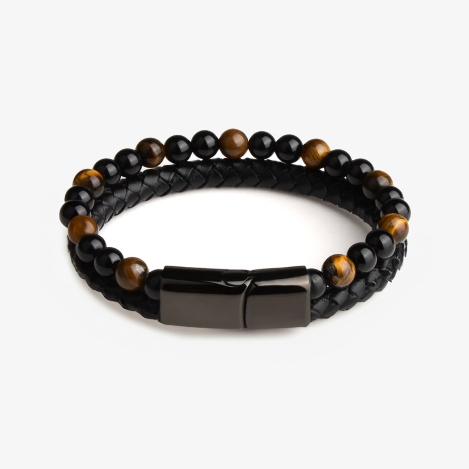 Tiger's Eye Stone Bracelet with Black Leather