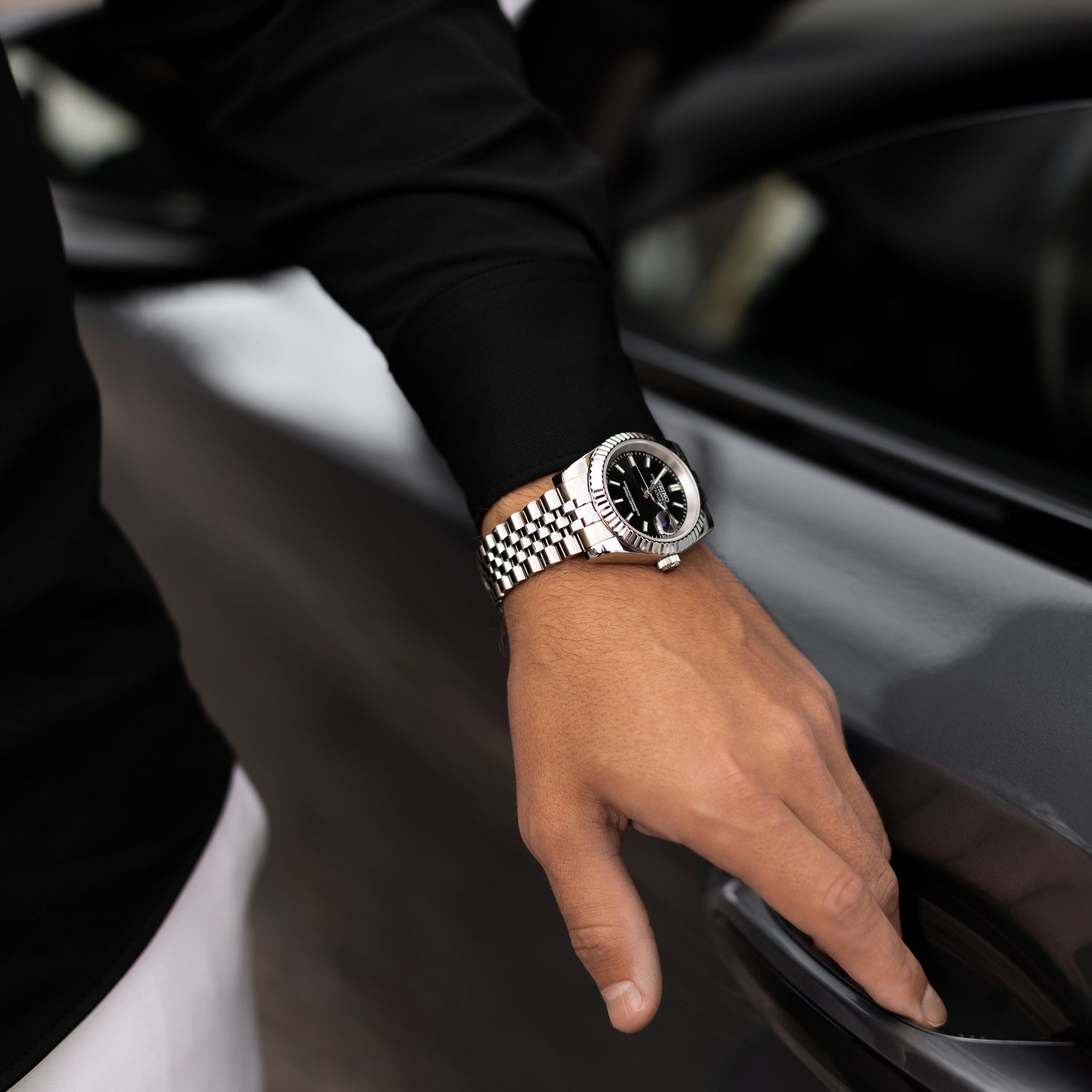 Mod Datejust Watch with Black Dial