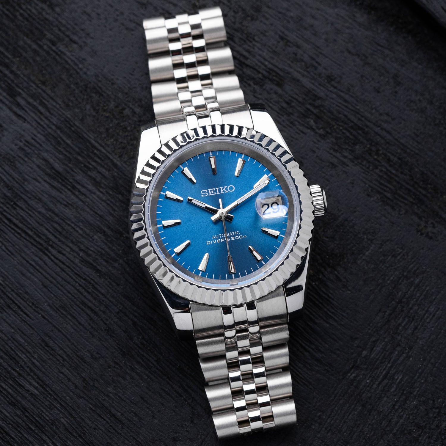 Mod Datejust Watch with Blue Dial