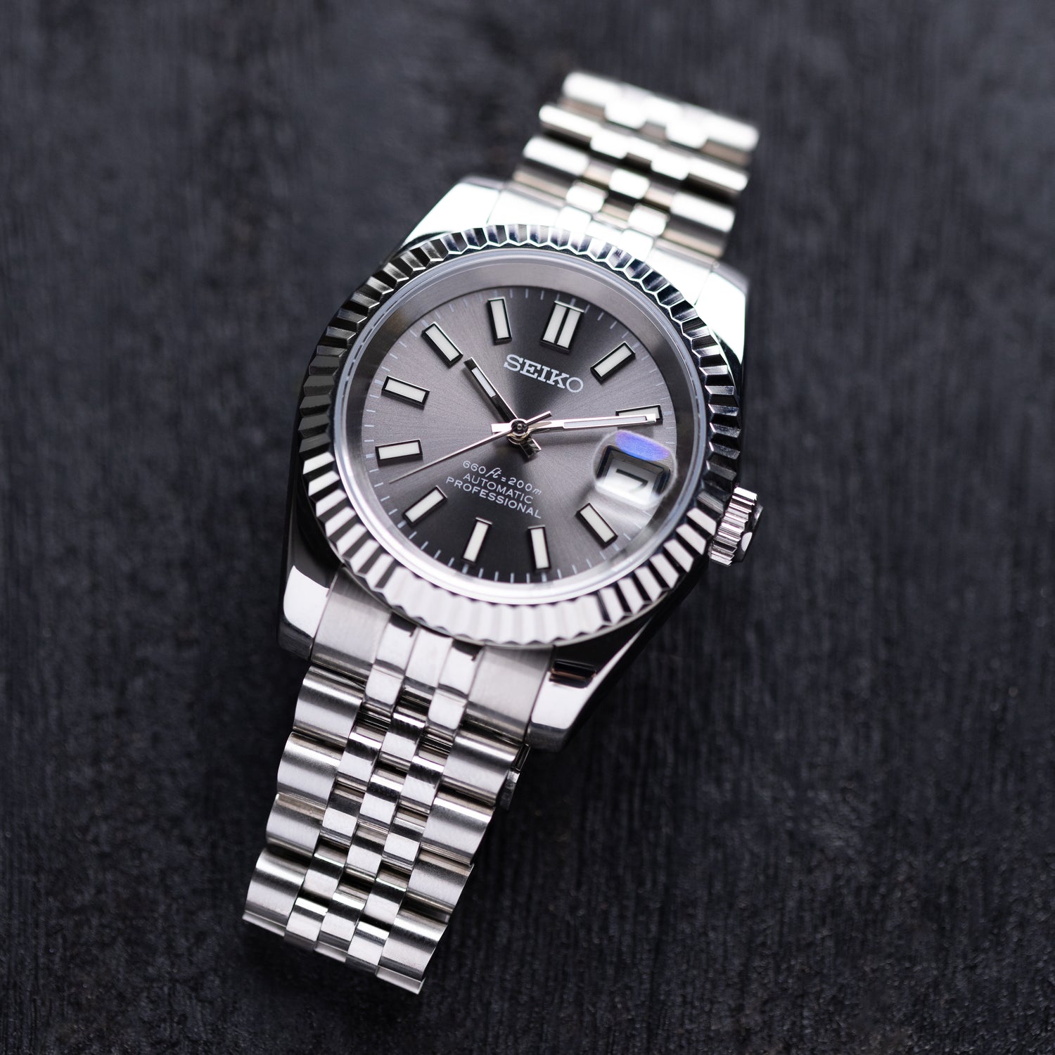 Mod Datejust Watch with Silver Dial