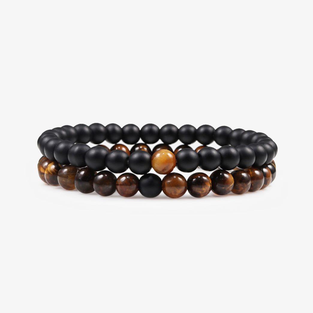 Tiger's Eye Stone Bracelet with Black Matte Stones