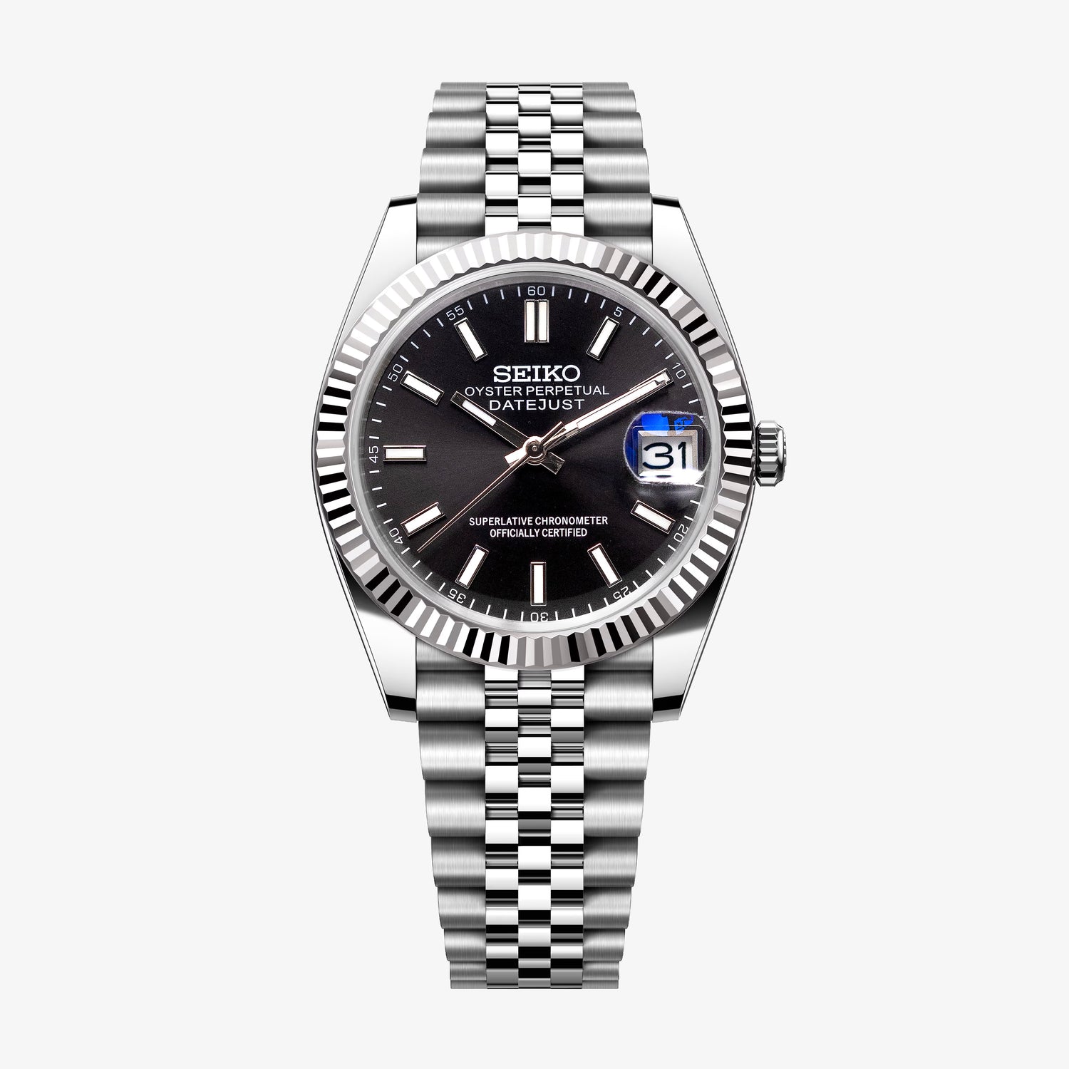 Mod Datejust Watch with Black Dial